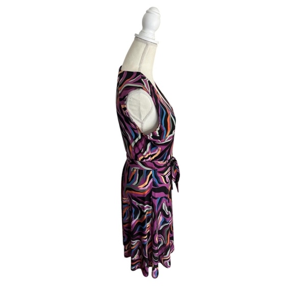 Leota Finnley Colorful Purple Faux Wrap Dress - Picture 4 of 11